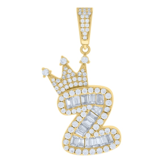 Auriga 925 Sterling Silver Yellow-tone Cubic Zirconia Initial Letter Z Crown Charm Pendant for Women