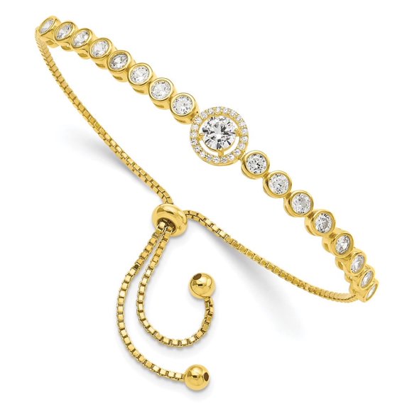 Auriga Fine Jewelry 925 Sterling Silver Zirconia Halo Bolo Bracelet for Women