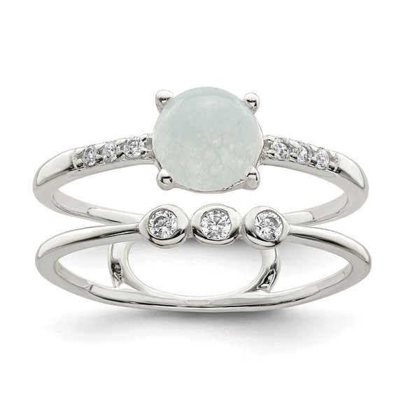 Auriga 925 Sterling Silver Zirconia and Light Blue Quartzite Double Ring Size 6 for Women