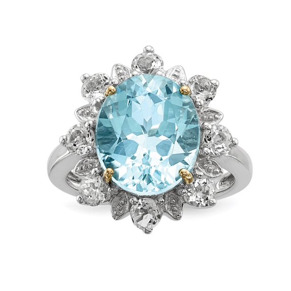 Auriga 925 Sterling Silver and 14K Gold Sky Blue and White Topaz Engagement Ring Size 6 for Women