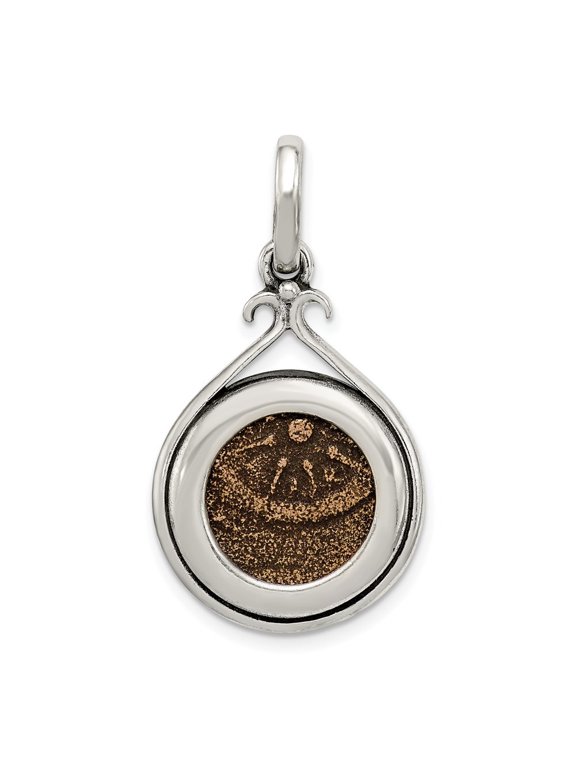 925 Sterling Silver and Bronze Antiqued Widow's Mite Coin Pendant for Women (L-25 mm, W-18 mm)