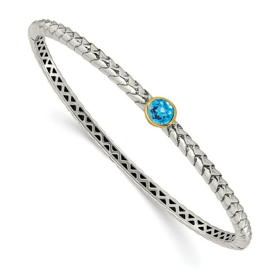 Auriga 925 Sterling Silver and Gold Blue Topaz Bangle for Women(W- 7.5mm)