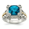 thumbnail image 1 of Auriga Fine Jewelry 925 Sterling Silver and Gold Blue Topaz Diamond Solitaire Ring Size 7 for Women, 1 of 6