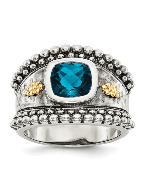 925 Sterling Silver and Gold Blue Topaz Engagement Ring Size 6 for Women