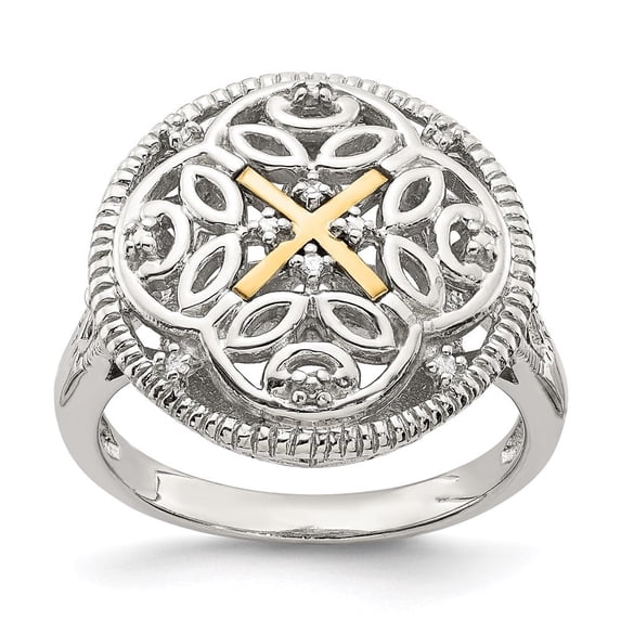 Auriga Fine Jewelry 925 Sterling Silver and Gold Diamond Engagement Ring Size 8 for Women