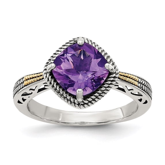 Auriga 925 Sterling Silver and Gold Engagement Amethyst Engagement Ring Size 6 for Women