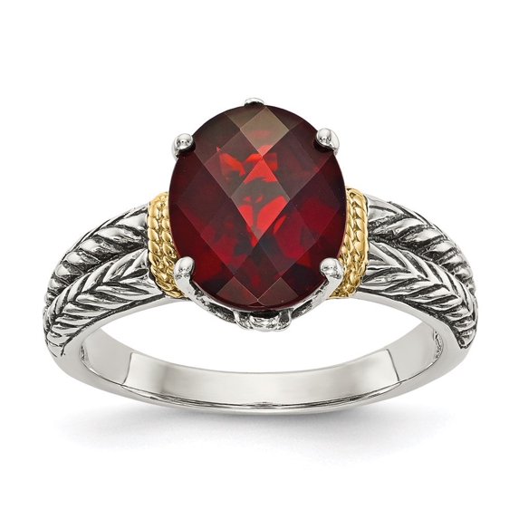 Auriga Fine Jewelry 925 Sterling Silver and Gold Garnet Solitaire Ring Size 6 for Women