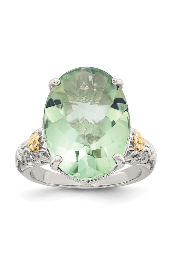 925 Sterling Silver and Gold Green Quartz Engagement Ring Size 8 for Women