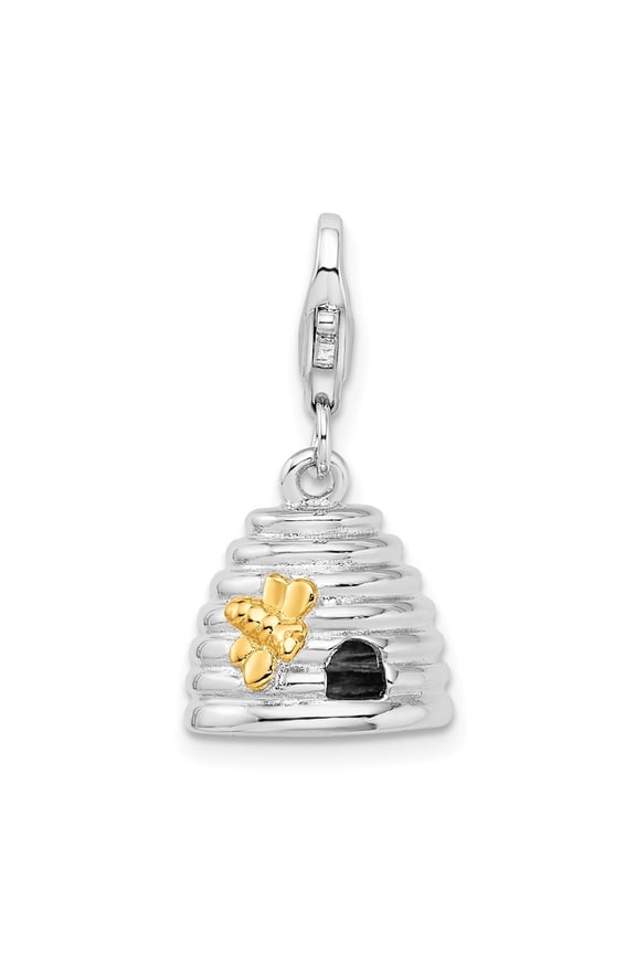 925 Sterling Silver and Gold-plated 3-D Beehive Charm w/Fancy Lobster (L - 23mm, W - 12mm)