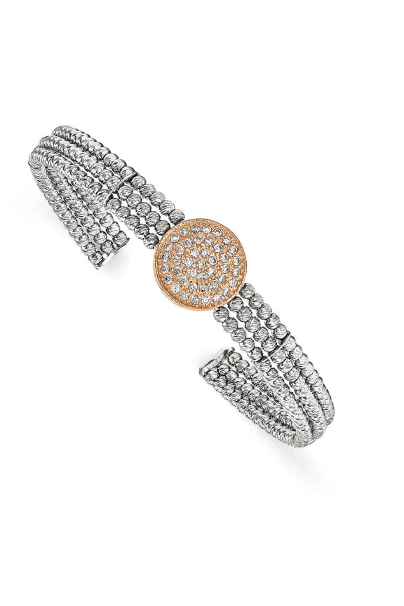 Fine Jewelry 925 Sterling Silver and Rose, 3-Strand Beaded Crystal Cuff Bracelet for Women