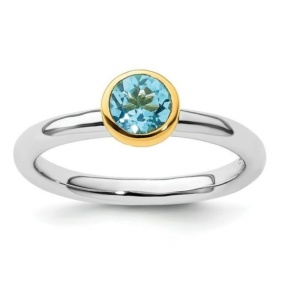 Auriga 925 Sterling Silver w/Gold-plated Blue Topaz Ring for Women Size- 9