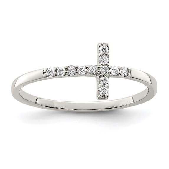 Auriga Fine Jewelry 925 Sterling Silver with Cubic Zirconia Sideways Cross Ring Size 7 for Women