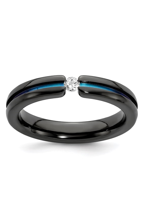 Black Titanium White Sapphire & Rainbow Anodized 4mm Band Size 12