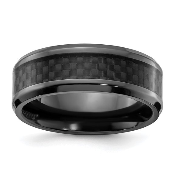 Auriga Black Zirconium Polished with Black Carbon Fiber Inlay 8mm Band Size 11 for Women