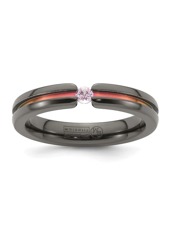 Edward Mirell Black Ti Pink Sapphire and Pink Anodized Grooved 4mm Band Size 10