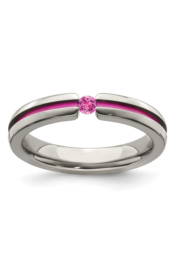 Edward Mirell Titanium Pink Sapphire & Anodized Grooved 4mm Band for Women Size 5