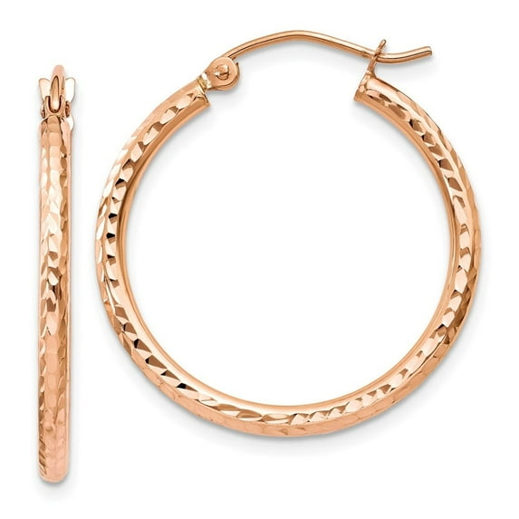 Auriga Fine Jewelry 10K Rose Gold Diamond-cut Polished Hoop Earrings for Women (L-25 mm, W-2 mm)