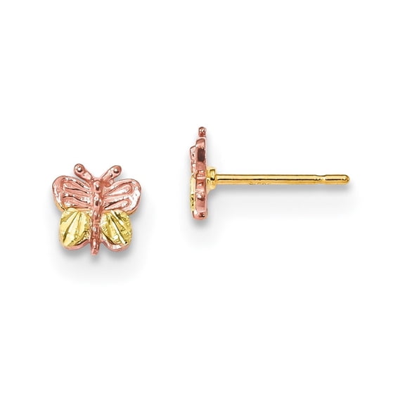 Auriga Fine Jewelry 10K Tri-Color Gold Butterfly Stud Earrings for Women (Length-6.34mm; Width-6.38mm)