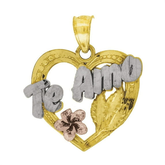 Auriga Fine Jewelry 10K Tri-Color Gold Diamond-Cut Te Amo Heart Charm Pendant for Women