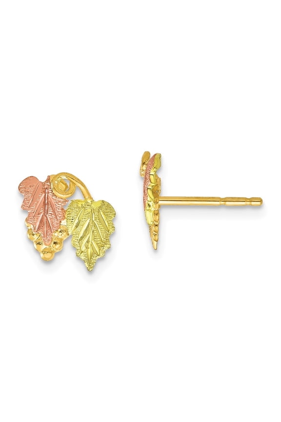 Fine Jewelry 10K Tri-Color Gold leaves Stud Earrings for Women(L-10mm; W-9mm)