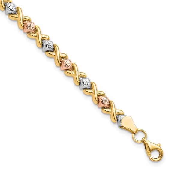 Auriga Fine Jewelry 10K Tri-color Gold Polished and D/C Bracelet 7" for Women