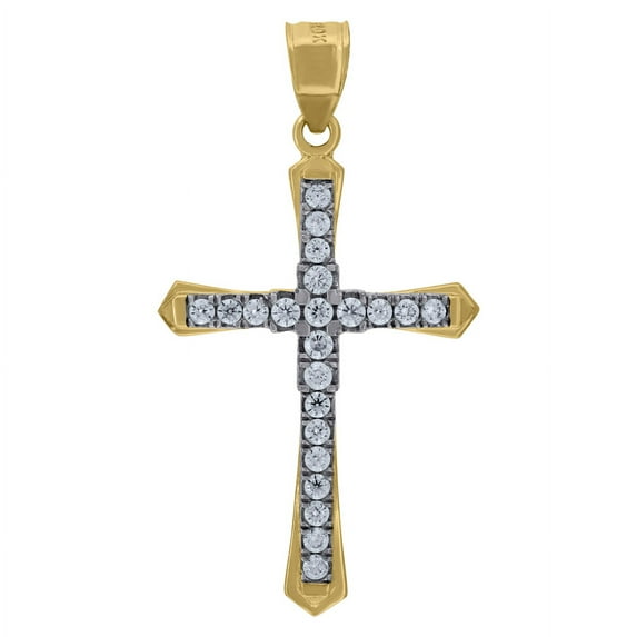 Auriga Fine Jewelry 10K Two-Tone Gold Cubic Zirconia Cross Religious Charm Pendant for Women