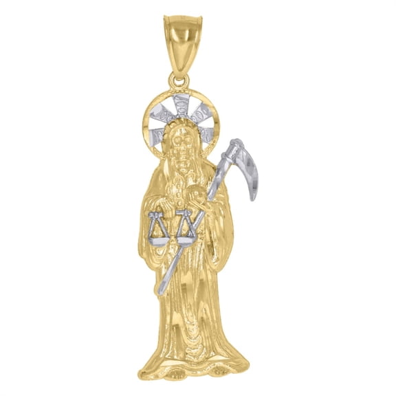 Auriga Fine Jewelry 10K Two-Tone Gold Death Angel Santa Muerte Religious Charm Pendant for Men