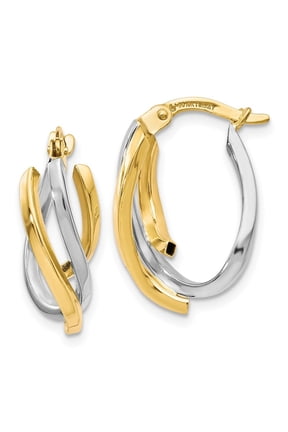 Fine Jewelry 10K Two-Tone Gold Twisted Hoop Earrings for Women(L-19mm; W-9.5mm)