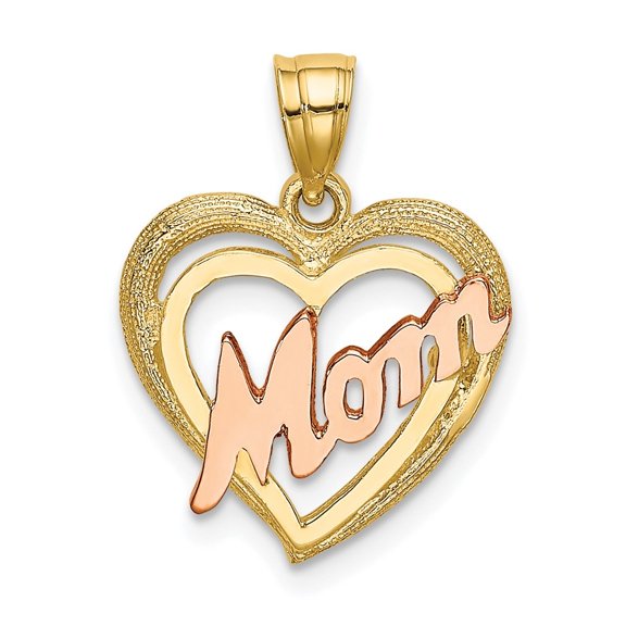Auriga Fine Jewelry 10K Two-Tone MOM Heart Charm (L-18.8 mm, W-14.6 mm) for Women