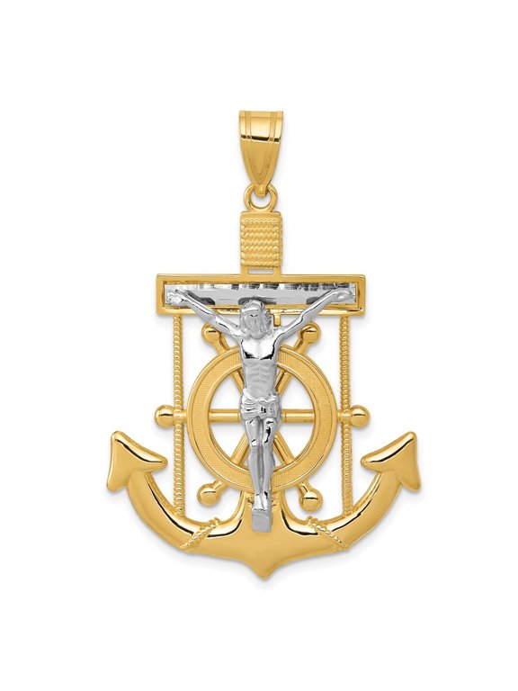 Fine Jewelry 10K Two-tone Diamond-cut Mariner's Cross Pendant for Women (L-51 mm, W-34 mm)