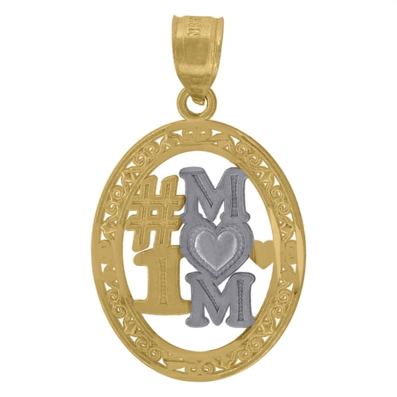 Auriga Fine Jewelry 10K Two-tone Gold #1 Mom Heart Oval Charm Pendant for Women