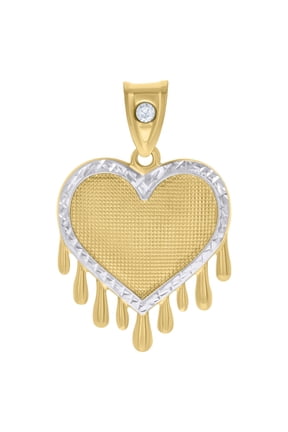 Fine Jewelry 10K Two-tone Gold CZ Dripping Heart Charm Pendant for Women