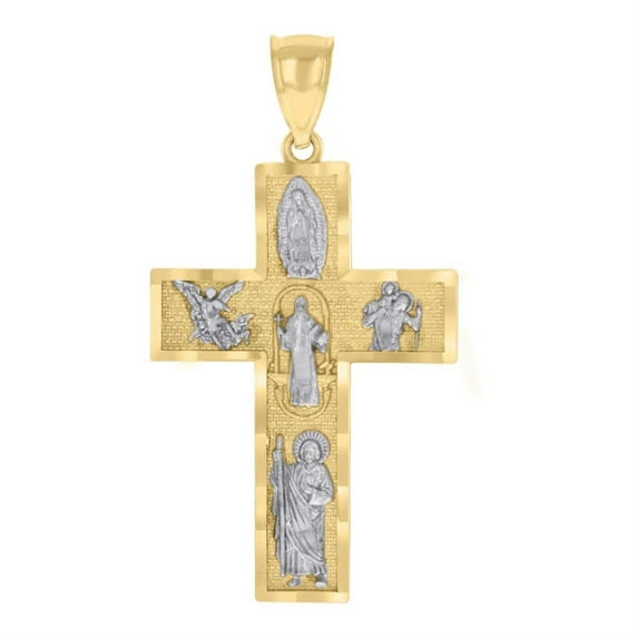 Auriga Fine Jewelry 10K Two-tone Gold Cross Religious Charm Pendant for Men (L - 4.02mm)