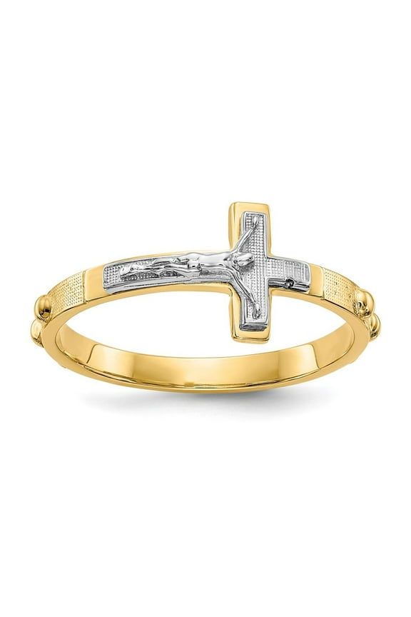 Fine Jewelry 10K Two-tone Gold Crucifix Cross Rosary Ring for Women Size- 7