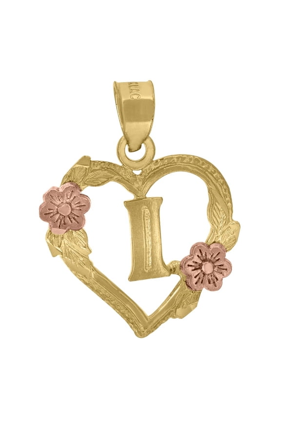 Fine Jewelry 10K Two-tone Gold Heart Flower Initial Letter I Charm Pendant for Women
