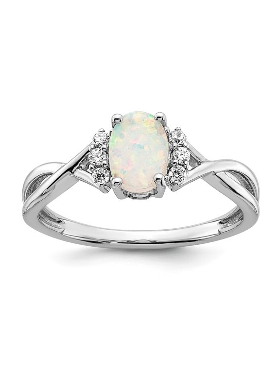 Fine Jewelry 10K White Gold 1-7x5 Oval CR Opal and DiamondRing RD 6-1.5mm dias Stone:A Dia:F60 for Women Size- 7