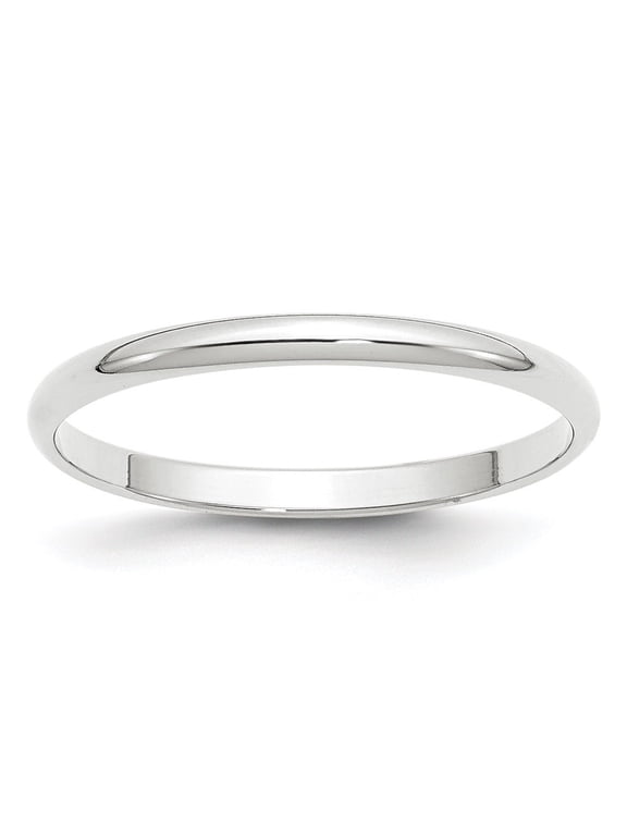 Fine Jewelry 10K White Gold 2mm Lightweight Half Round Wedding Band for Women Size- 10.5