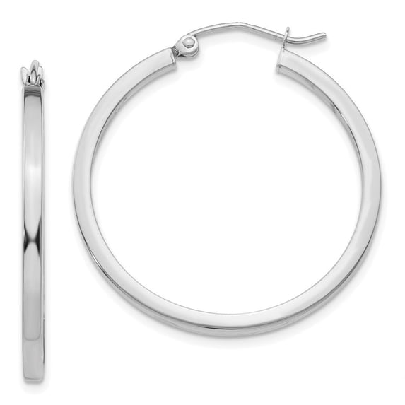 Auriga Fine Jewelry 10K White Gold 2mm Square Tube Hoop Earrings for Women (L-30mm ; W-35mm)