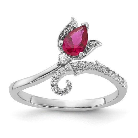 Auriga Fine Jewelry 10K White Gold 6x4 Cr Ruby and Diamond Ring for Women Size 7