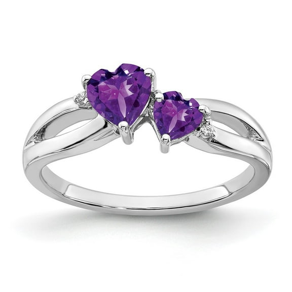 Auriga Fine Jewelry 10K White Gold Amethyst and Diamond 2-stone Heart Ring Size 7 Valentine's Day Gift for Women