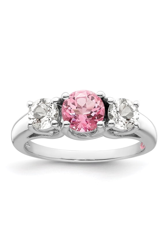 Fine Jewelry 10K White Gold Clear Pink Topaz Pamela Ring for Women Size- 7
