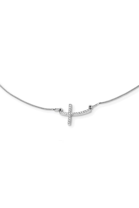 Fine Jewelry 10K White Gold Diamond Sideways Cross Necklace for Women 18"