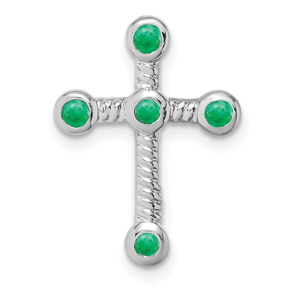 Auriga Fine Jewelry 10K White Gold Emerald Cross Chain Slide Pendant for Women (L - 0.75 inch, W - 14.2 inch)
