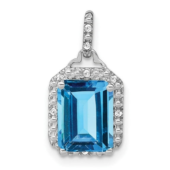 Auriga Fine Jewelry 10K White Gold Emerald-cut Blue Topaz and Diamond Halo Pendant for Women (L-20mm, W-9.6mm)