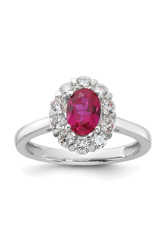 Fine Jewelry 10K White Gold Lab Grown Diamond and Created Oval Ruby Fashion Ring for Women Size- 7