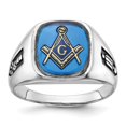 thumbnail image 1 of Auriga Fine Jewelry 10K White Gold Men's Grooved with Black Enamel and Imitation Blue Spinel Masonic Ring Size- 9, 1 of 6