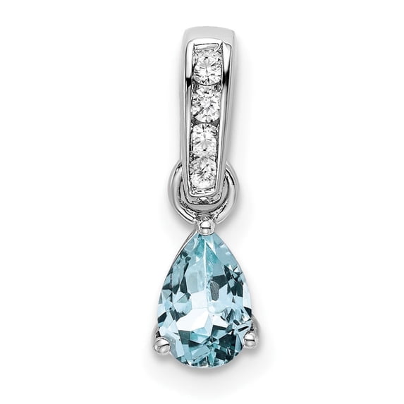 Auriga Fine Jewelry 10K White Gold Pear Aquamarine and Diamond Pendant for Women (L-16.3mm, W-4.6mm)
