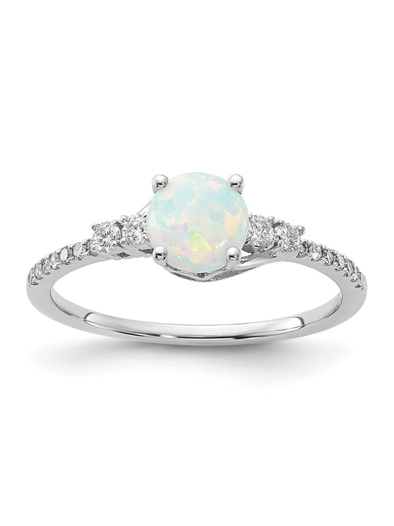 Fine Jewelry 10K White Gold Polished Created Opal & Diamond Ring for Women Size- 7