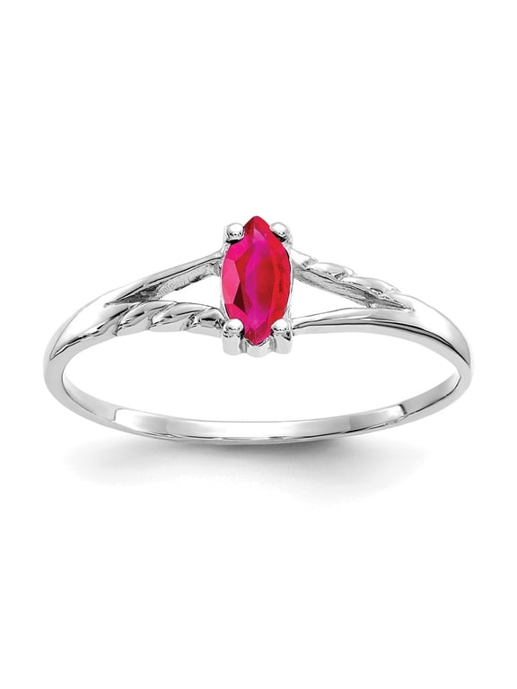 Fine Jewelry 10K White Gold Polished Marquise-cut Genuine Ruby Birthstone Ring for Women Size 6