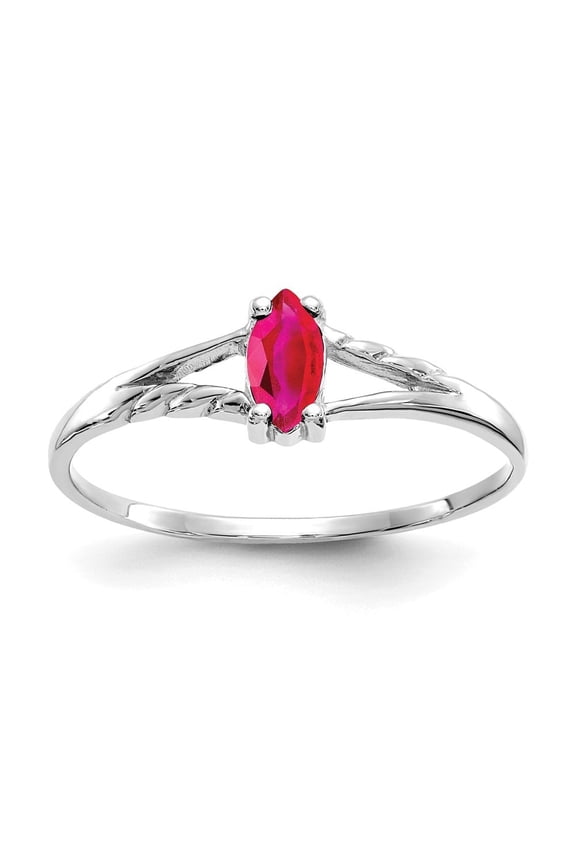 Fine Jewelry 10K White Gold Polished Marquise-cut Genuine Ruby Birthstone Ring for Women Size 6
